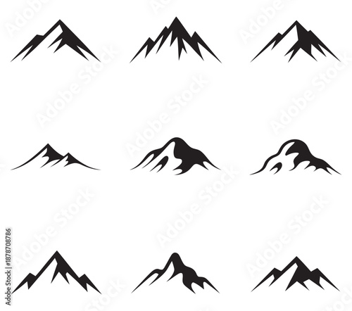 Scenic mountain ridge design in fine line art, featuring peaceful alpine horizons delicate strokes balanced composition nature inspired calm outdoor landscape illustration.