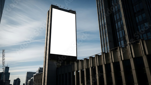 Vertical Blank City Billboard Mockup Low Angle Perspective View