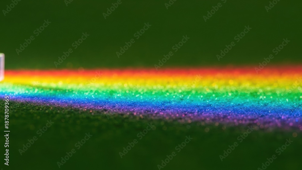 Fototapeta premium Green background with rainbow light, blurry glitter effect. Festive design for St Patrick Day and celebrating pride. Abstract art.