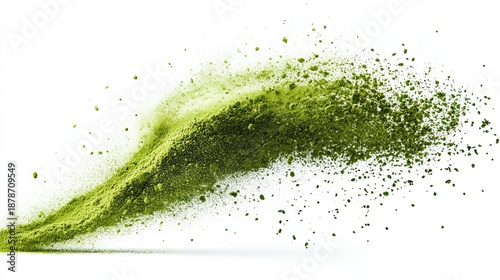 Vibrant green powder explosion on white background