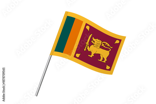 Sri Lanka flag - wavy stick flag of country, cultural identity and heritage. Represents national pride and unity. Vector flag isolated on white background.