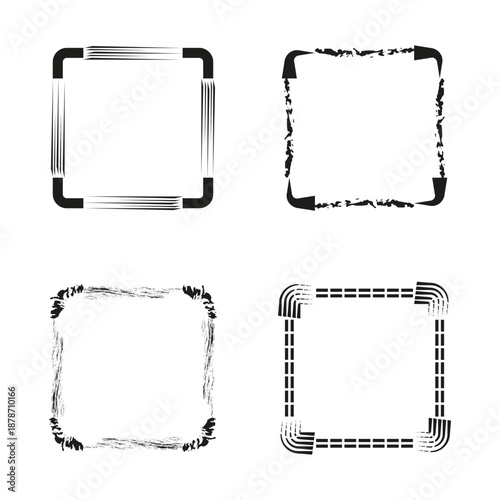Textured square frames. Extraordinary border Vector. Artistic edge collection. Sophisticated distressed outline.