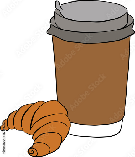 American croissant with coffee. Price tag or poster design. Set of vector illustrations. Typography. painting composition hand drawn illustration. Vector graphic line ink colored art.