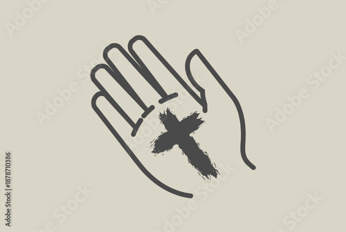 Hand with an ash cross on the palm, symbolizing Ash Wednesday or Christian faith.