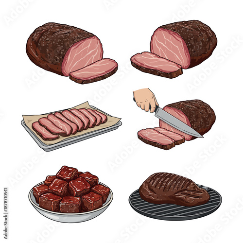 Texas Smoked Brisket Vector Illustration Authentic BBQ Food Graphic Design 