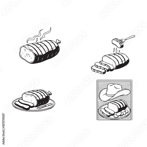 Texas Smoked Brisket Vector Illustration Authentic BBQ Food Graphic Design 