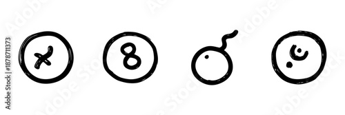 Circle Symbols Line Icon Set In Doodle Style. Abstract Representation Of Various Concepts Outline Sketch Collection. Hand Drawn Isolated Vector Illustration