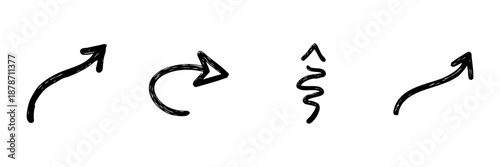 Curved And Spiral Arrows Line Icon Set In Doodle Style. Directional Movement, Navigation, And Progress Indication Outline Sketch Collection. Hand Drawn Isolated Vector Illustration