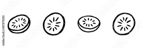 Sliced Cucumber Line Icon Set In Doodle Style. Freshness, Hydration, And Skincare Benefits Outline Sketch Collection. Healthy Lifestyle And Nutrition. Hand Drawn Isolated Vector Illustration