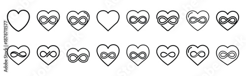 valentines day heart infinity symbol line art icon set. Simple outline collection for valentines day.