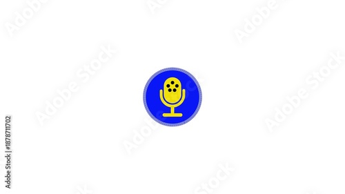 Blue and yellow microphone icon with radiating lines on a white background symbol audio