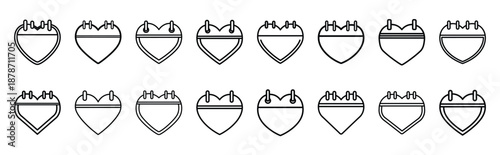 valentines day heart shaped calendar line art icon set. Simple outline collection for valentines day.