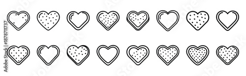 valentines day heart shaped cookie line art icon set. Simple outline collection for valentines day.