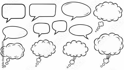a collection of various comic speech bubbles and thought clouds for dialogue high quality professional detailed modern