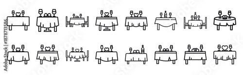 valentines day romantic dinner table line art icon set. Simple outline collection for valentines day.