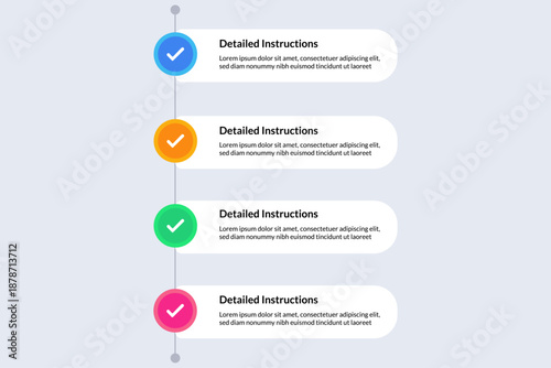 Vertical timeline with four distinct steps marked by colored circle and checkmark