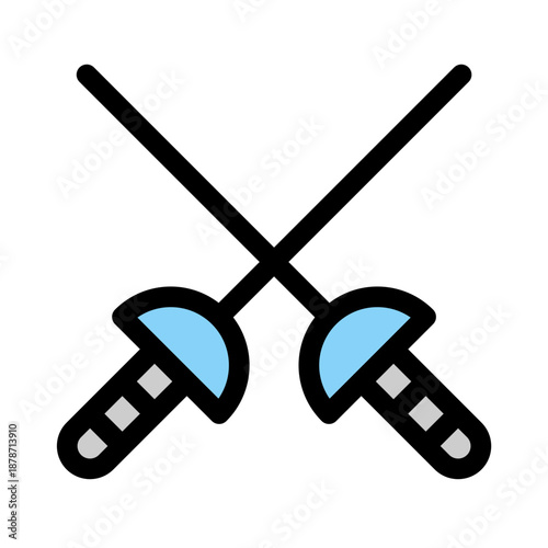 Crossed Fencing Swords Icon - Epee or Foil Duel Symbol Vector
