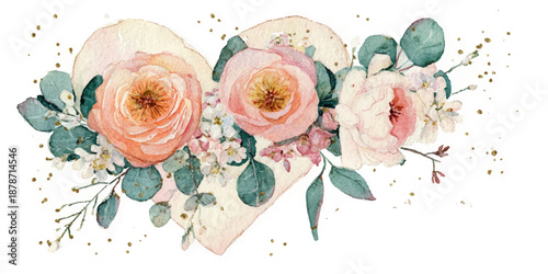 Romantic floral wedding invitation with peonies and eucalyptus