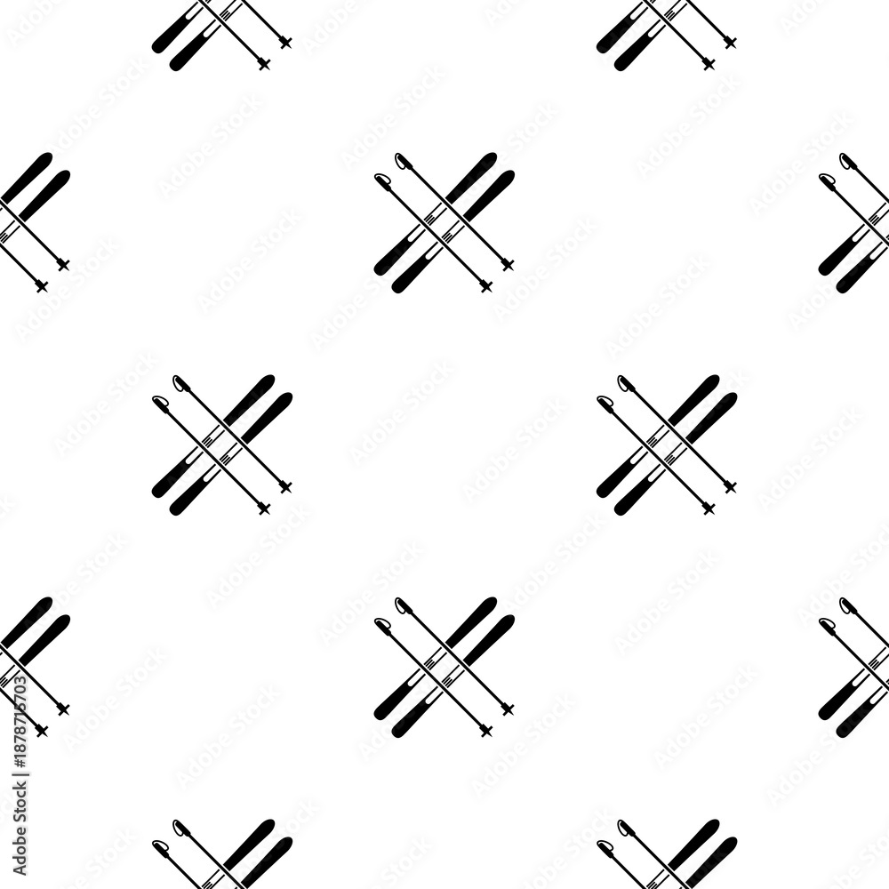 Obraz premium Skis and ski poles pattern seamless isolated on white background