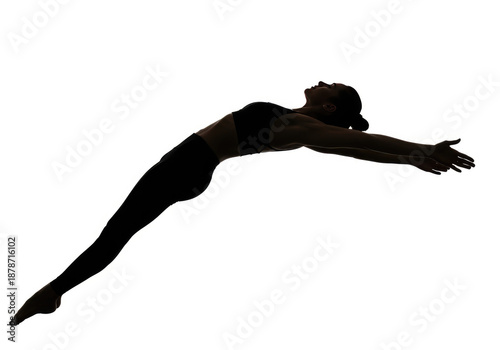 Silhouette of Woman Diving in Midair.