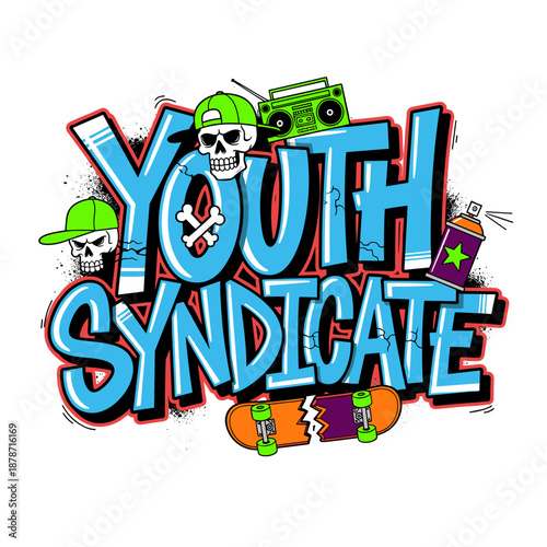 Youth Syndicate Graffiti Style Skateboard Culture Graphic Design.
