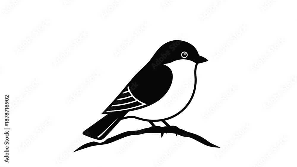 Fototapeta premium Little Bird Perched on a Branch Illustration Isolated on White Background