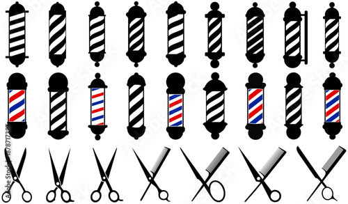 set vector Barber Pole icon collections. crossed scissors and comb symbol. barber shop sign design illustration