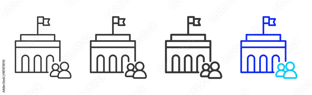 Fototapeta premium Policy Team icon set collection creative outline style for product lifecycle management with multiple thickness variations suitable for digital branding and UI design