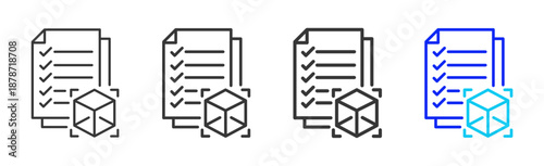 Compliance Cube icon set collection creative outline style for product lifecycle management with multiple thickness variations suitable for digital branding and UI design