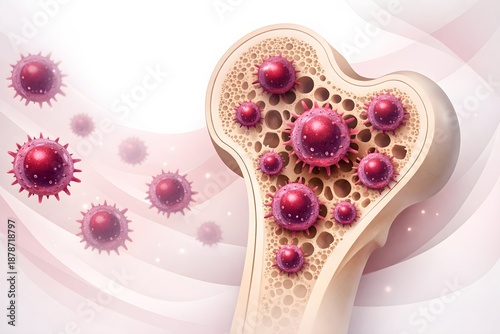 Abstract Multiple Myeloma Cancer Cells Spreading Inside Bones Medical Vector Illustration 
