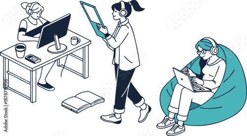 Remote team collaboration with people working from home office