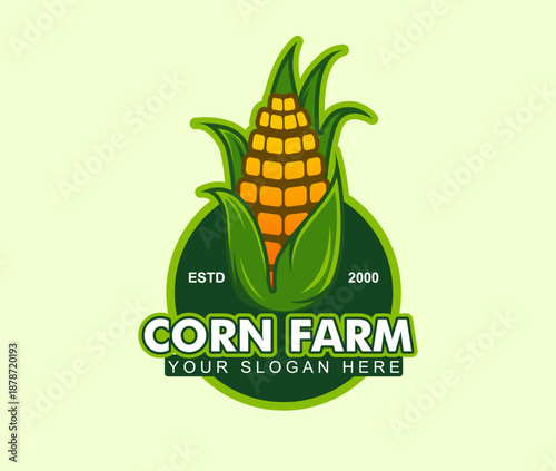 Corn logo label illustration vector design cartoon flat style agriculture logo
