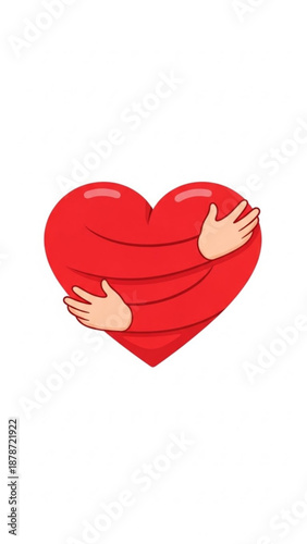 Red heart with embracing hands symbolizing love for valentine's day  