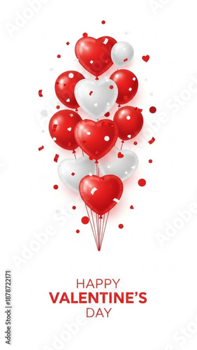 Red and white heart-shaped balloons for Valentine's Day celebration  