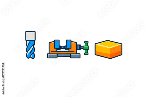 Drill bit, vise, and block in a workshop setting