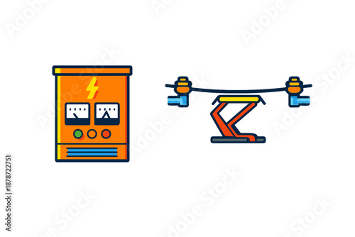 Electric transformer and drone on power line illustration