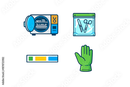 Medical equipment icons on a dark background