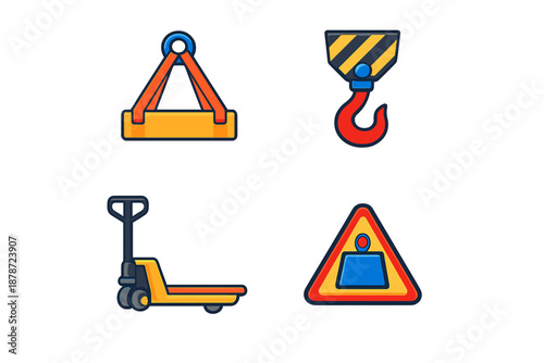 Set of industrial equipment icons on a gray background