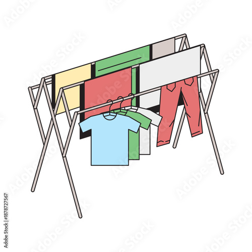Foldable Standing Clothes Drying Rack Vector Illustration