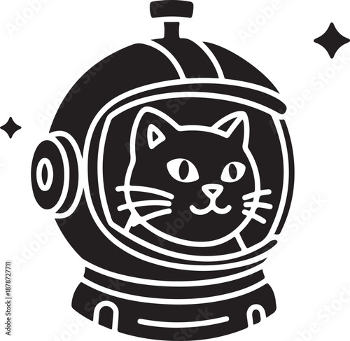 An adorable black cat peers from an astronaut helmet, ready for a cosmic adventure isolated on white background