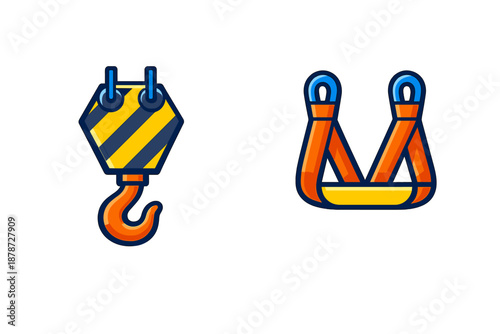 Crane hook and lifting sling icons