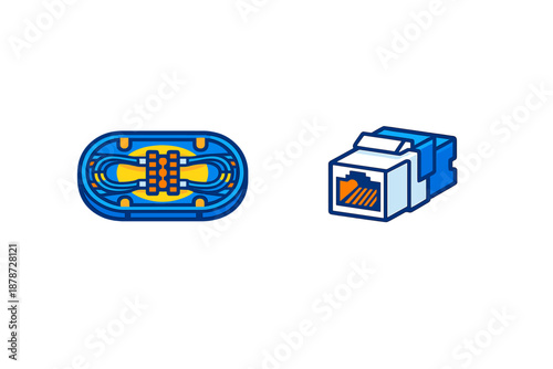 Fiber Optic Connector and Ethernet Port Icons