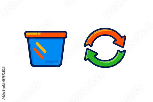 Blue bucket icon and refresh symbol