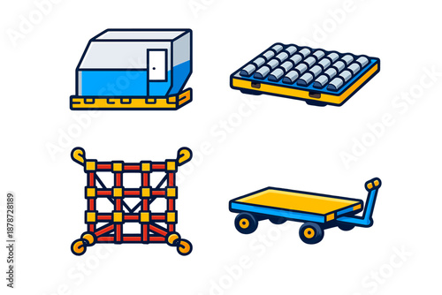 Four isometric cargo icons on black background