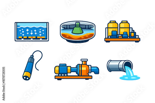 Water treatment and industrial equipment icons