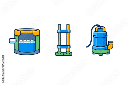 Set of colorful cartoon icons for water management