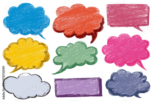 다양한 색상의 말풍선 아이콘 세트, 투명한 배경에 그려진 창의적인 디자인 요소
