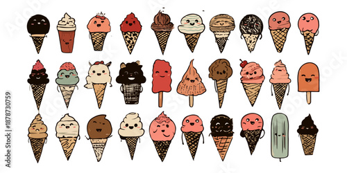다양한 표정을 가진 귀여운 아이스크림 캐릭터 일러스트 모음