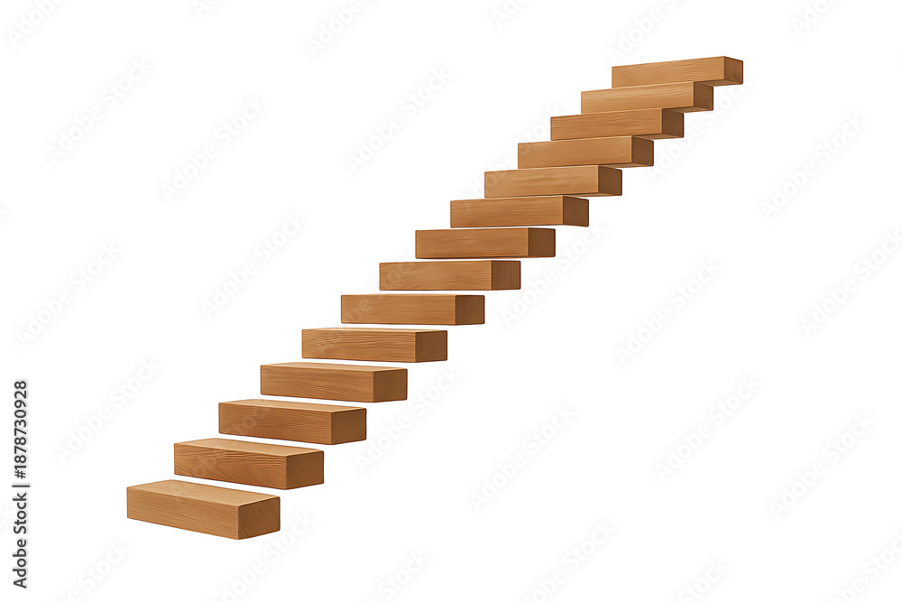 Fototapeta premium Wooden staircase steps isolated on transparent background