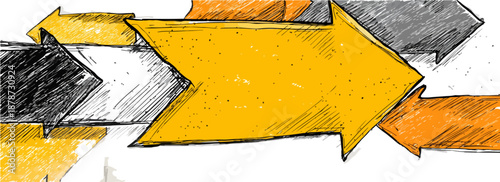 다채로운 화살표들이 서로 교차하며 앞으로 나아가는 모습을 표현한 그래픽 디자인